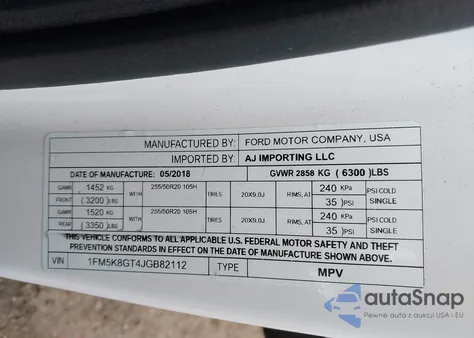 2018 Ford Explorer Sport from USA, damaged, VIN 1FM5K8GT4JGB82112